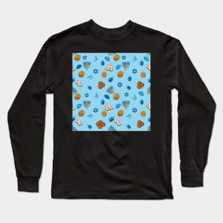 Light Blue Hannukah Pattern Long Sleeve T-Shirt